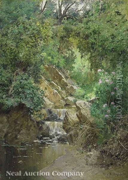 Cascade In The Balearic Islands, Spain Oil Painting - Eugene F. A. Deshayes