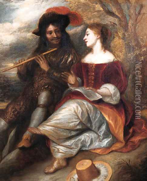 A couple in shepherd costume by a tree in a landscape Oil Painting - Jan Lievens