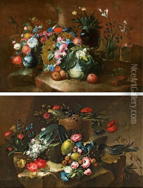 Blumenstillleben Mit Flechtkorb Oil Painting - Francesco Guardi