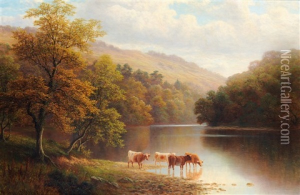 Calm Waters On The Wharfe, Bolton Woods, Yorkshire Oil Painting - William Mellor