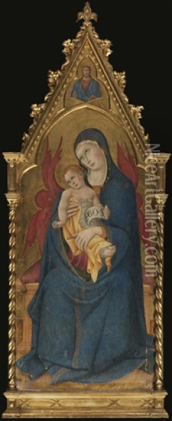 The Madonna And Child Enthroned, Above Them Christ Pantocrator Oil Painting -  Sano di Pietro