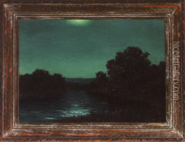 Moonlit Riverscape Oil Painting - Gaetano Capone
