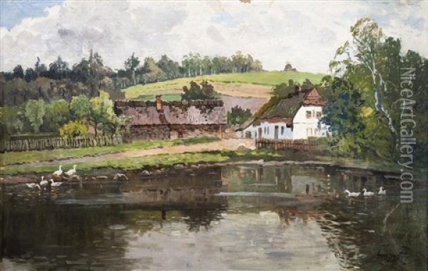 A House By A Pond Oil Painting - Petr Jaros