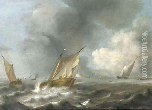 Shipping off a coast with a storm approaching Oil Painting - Jan Porcellis