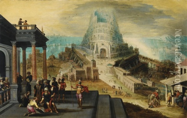 La Tour De Babel Oil Painting - Hendrick van Cleve III