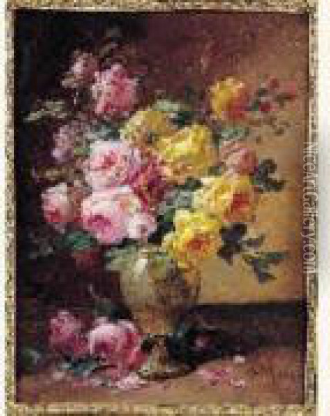 Bouquet De Roses Oil Painting - Alfred Godchaux