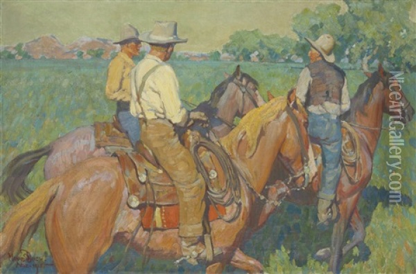 Home Pastures (three Cowboys) Oil Painting - Maynard Dixon