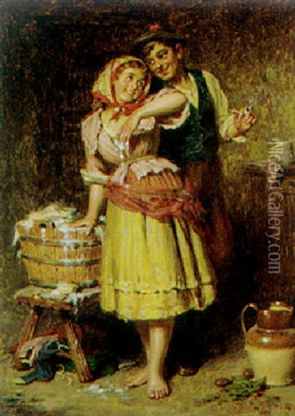 Domestic Courtship Oil Painting - Edwin Thomas Roberts