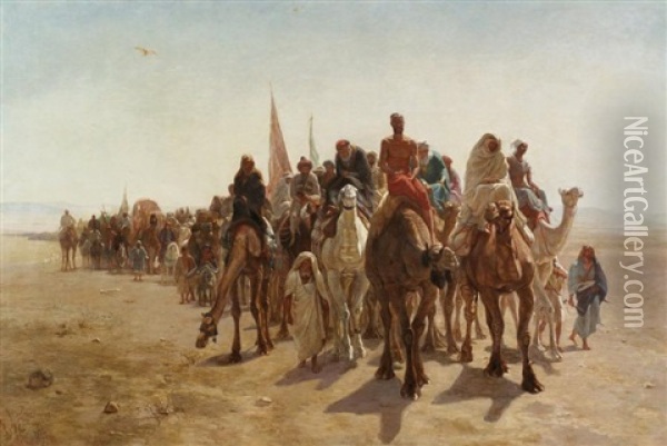 Caravane De Pelerins Allant Vers La Mecque Oil Painting - Leon Adolphe Auguste Belly