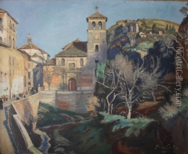 Village Anime, Saint Paul De Vence Oil Painting - Paul De Castro