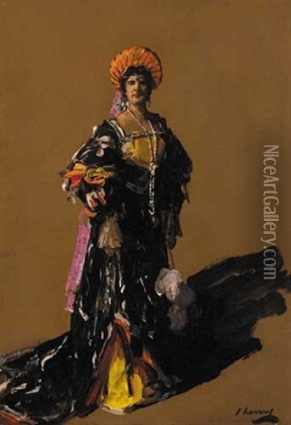 Miss Flora Lion In Period Costume Oil Painting - John Lavery