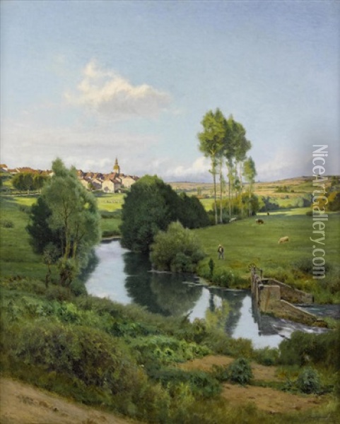 La Saone Au Bas De Lironcourt, Vosges Oil Painting - Jean Ferdinand Monchablon