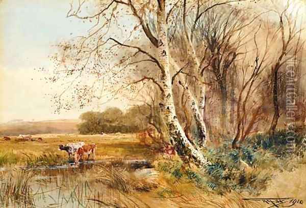 Cattle watering Oil Painting - Henry Charles Fox