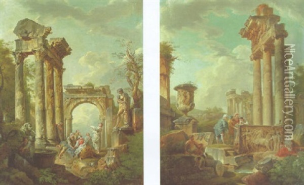 Capricci Of Roman Ruins With Figure Oil Painting - Giovanni Paolo Panini