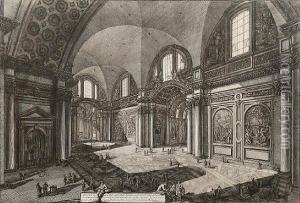 Veduta Interna Della Chiesa Della Madonna Degli Angioli Detta Della Certosa Oil Painting - Giovanni Battista Piranesi