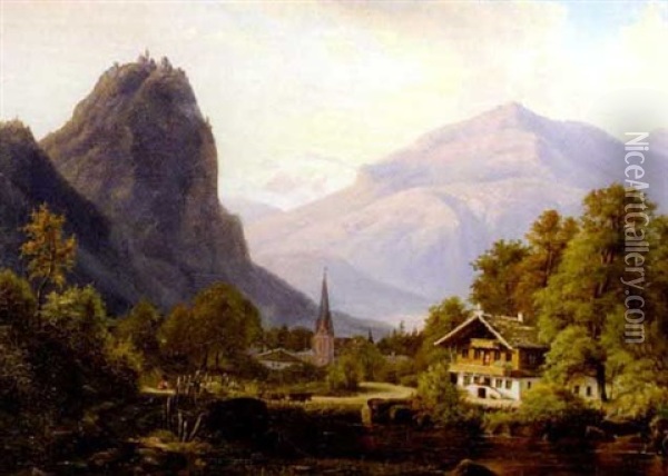 Dorf In Den Alpen Oil Painting - Frederik Christian Jacobsen Kiaerskou