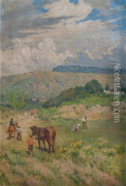 Escena Con Campesinos Oil Painting - Carlo Adolfo Barone