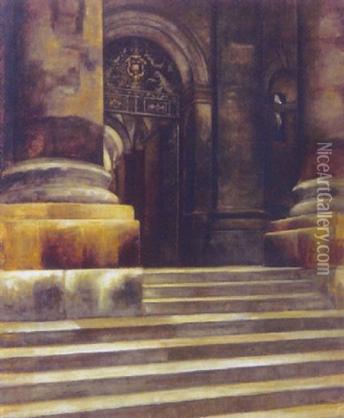 Clarendon Building. Trappe, Portal Og Sojler Oil Painting - Svend Hammershoi