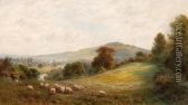 River Landscapes With Sheep Grazing Oil Painting - Roberto Angelo Kittermaster Marshall