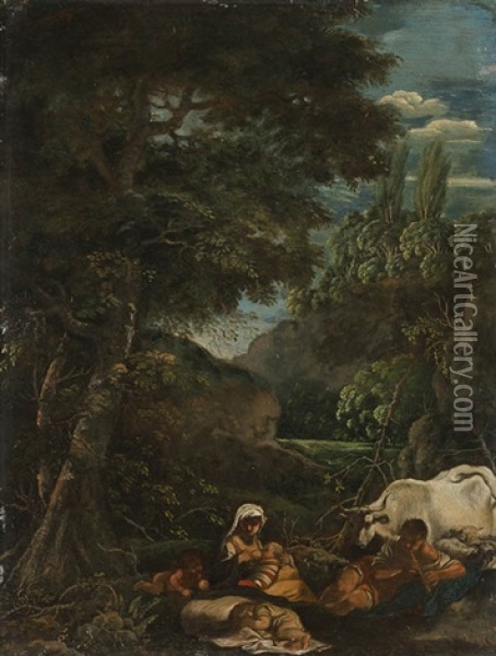 Hirtenpaar Mit Kindern Auf Einer Waldlichtung Oil Painting - Michiel Carree