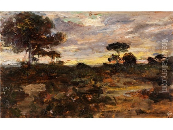 Abendliche Heidelandschaft (study) Oil Painting - Francisco Pradilla y Ortiz