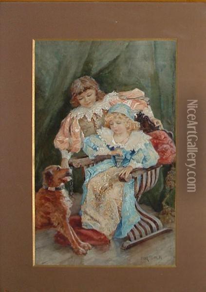 Ragazzine Col Cane In Un Interno Oil Painting - Elda Borzino