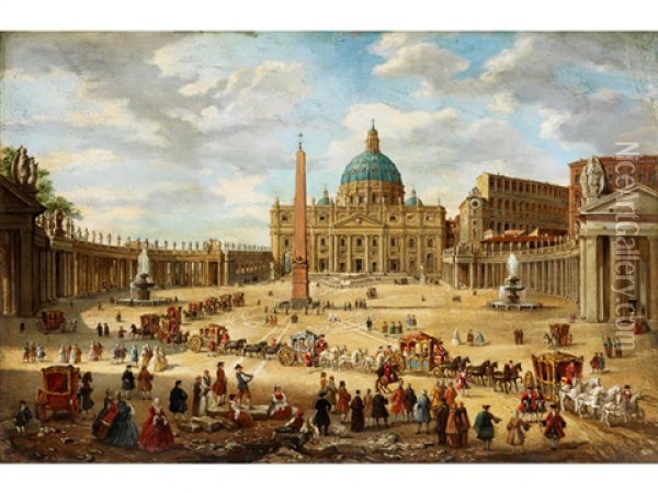 Blick Auf Den Petersplatz In Rom Mit St. Peter Im Hintergrund Oil Painting - Giovanni Paolo Panini