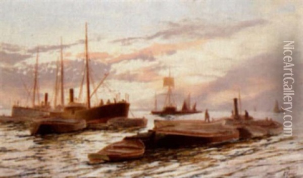 Shipping On The Thames In London Oil Painting - Edward Henry Eugene Fletcher