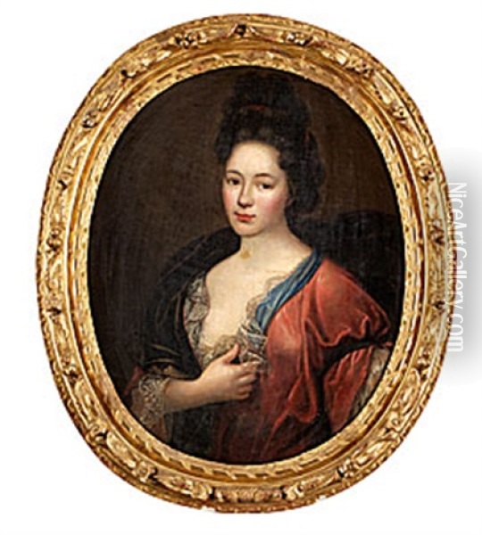 Portratt Av Dam I Rosarod Sammetsklanning Oil Painting - Martin (Martinus I) Mytens
