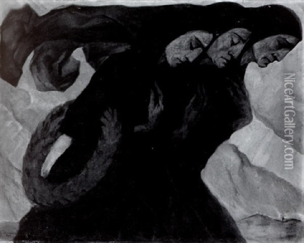 Drei Trauernde Frauen Oil Painting - Fritz Burmann