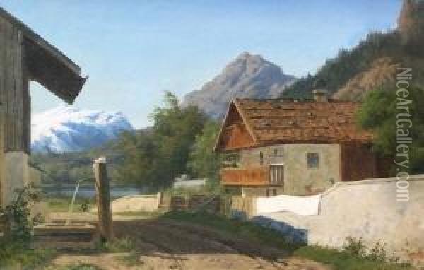 Berglandschaft Mit Haus- Und Figurenstaffage Oil Painting - Axel Thorsen Schovelin