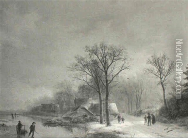 Dutch Winter Landscape Oil Painting - Barend Cornelis Koekkoek