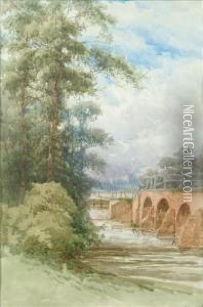 A View Of A Bridge Across A River Oil Painting - Henry Pope