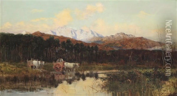 Furt Am Fluss Versilia Mit Blick Auf Die Apuanischen Alpen Oil Painting - William Heath Wilson