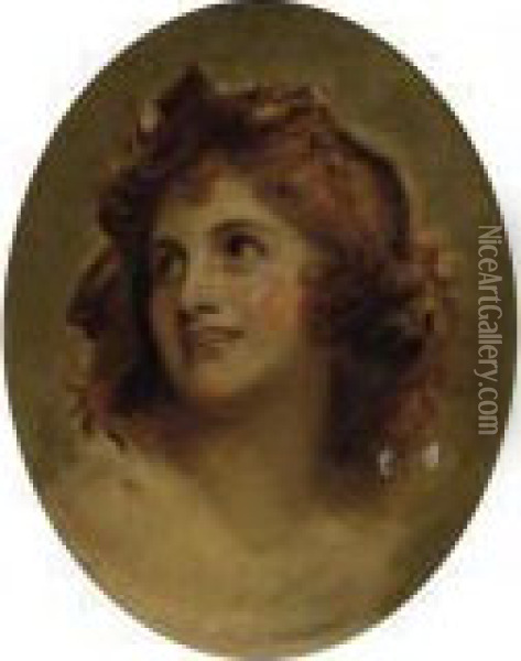 Head Study Of A Lady, 
Traditionally Identified As Lady Hamilton Aseuphrosyne, In A Feigned 
Oval Oil Painting - George Romney