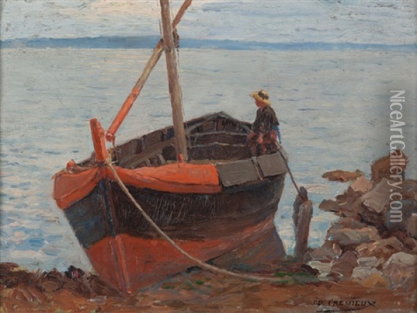 Boot Mit Knaben An Der Meereskuste Oil Painting - Edouard Cremieux