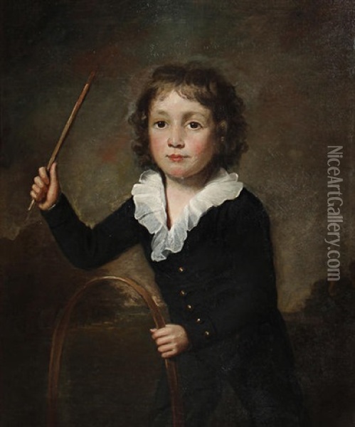 Three Quarter Length Portrait Of A Young Boy With A Hoop Oil Painting - John Watson Gordon