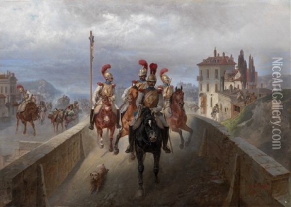 Retreat Of The Napoloeonic Troops Oil Painting - Bogdan (Gotfrid) Pavlovich Villevalde