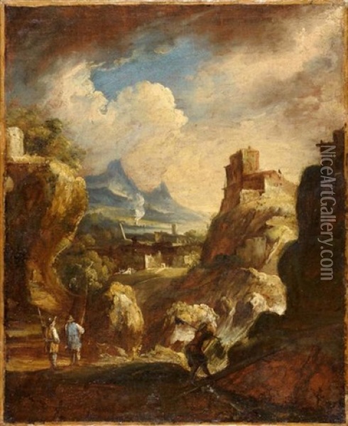 Bergers Dans Un Paysage De Montagne Oil Painting - Antonio Francesco Peruzzini
