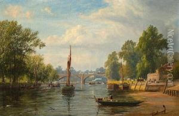 A Busy River Scene Oil Painting - James Richard Marquis