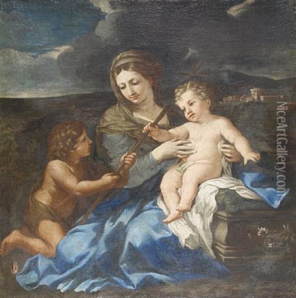 The Virgin And Child With The Infant Saint John The Baptist Before An Open Landscape Oil Painting - Pietro da Cortona