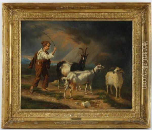 Jeune Chevrier Et Son Troupeau Oil Painting - Edouard-Henri Girardet