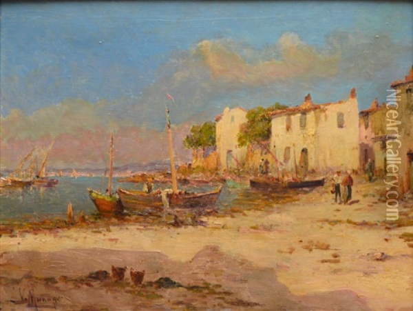 Village De Pecheurs Mediterraneen Oil Painting - Vincent Manago
