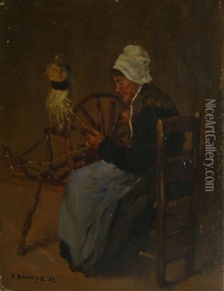 La Fileuse Oil Painting - Pierre Emmanuel Eugene Damoye