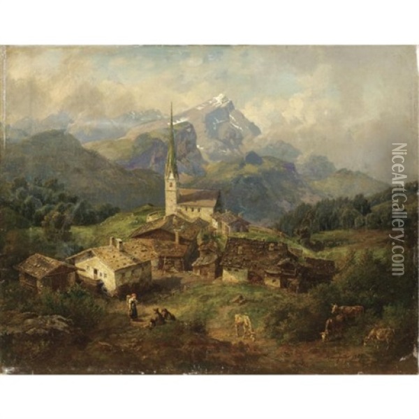 Borgo In Baviera Oil Painting - Johann Baptiste Heinefetter