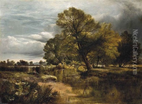 A Peaceful Day On The Riverbank Oil Painting - Sidney Richard Percy