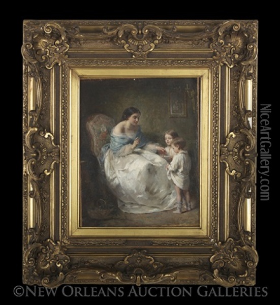 Mother And Children Oil Painting - Charles Joshua Chaplin