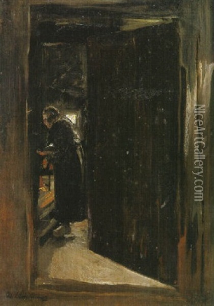 Frau In Der Kuche - Durchblick Oil Painting - Max Liebermann