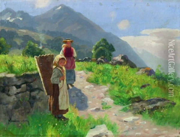 Madchen In Den Bergen Oil Painting - Hans Bachmann