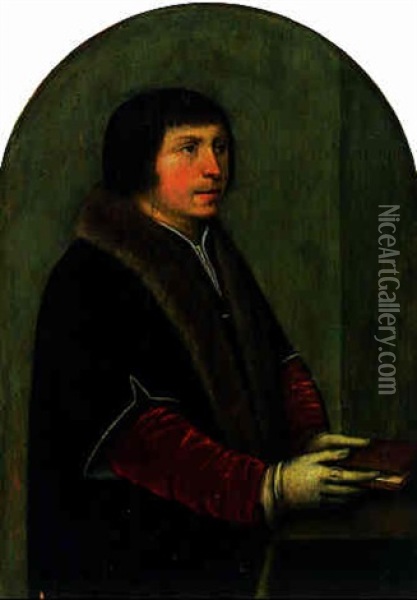 Portrait Of A Gentleman In An Ermine-trimmed Coat, Holding A Book Oil Painting - Ambrosius Benson